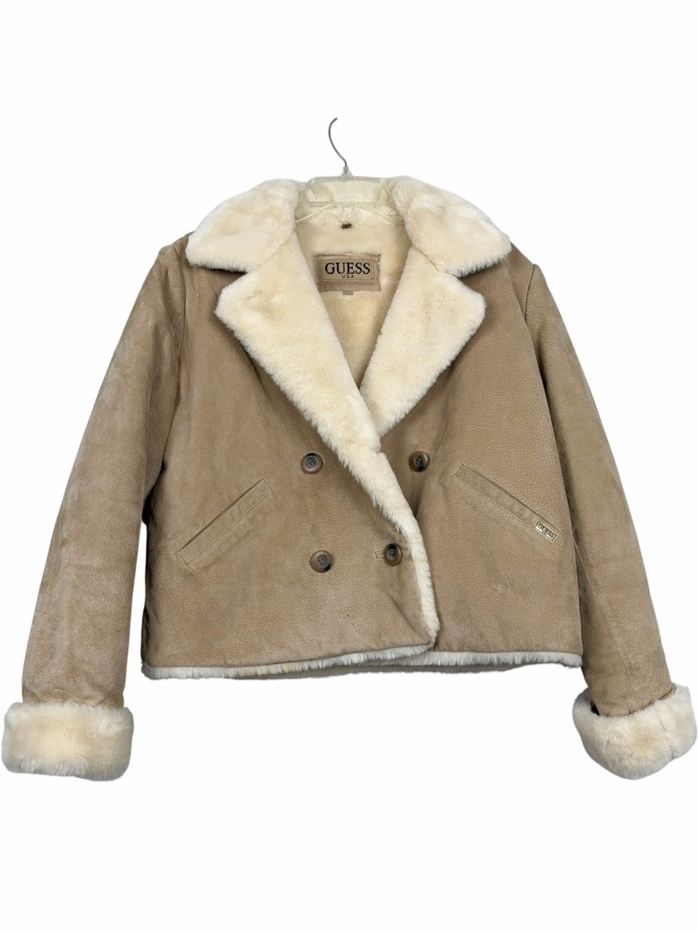 Guess USA Y2K Vintage Genuine Suede Leather Faux Fur Lined Crop Penny Lane Coat